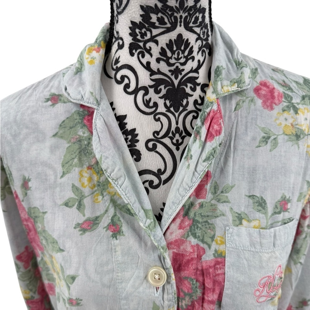 Lauren Ralph Lauren Floral Embroidered Soft Cotton Rayon Button-Up Nightshirt - Picture 4 of 16